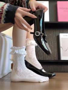 Exquisite Lace Mid-Calf Socks with Butterfly Knots And 3D Edging Ultra-Feminine Feel Perfect for Women High-Quality Chinese Brand