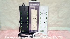 TB-T28 Universal Power Extension 4 USB Port 2 PD Type-C Port 8 Power Strips Plug with Safety Switch Protection 3.1A Max