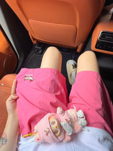 Quần Short Thể Thao Màu Hồng Dopamine Cho Nữ Mùa Hè Ngoài Trời Thêu Hình Chú Chó Chihuahua Quần Nhanh Khô Nhanh Quần Đùi Xe Đạp