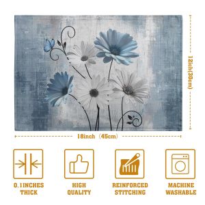1PCS Blue Grey Daisy Printed Linen Placemat Decorative Table Mat Washable Place Mats for Dining Kitchen Farm House Decor