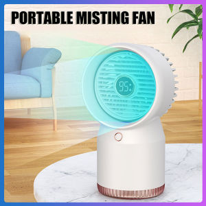 Spray Cooling Air circulating Fan 610ml Water Tank Spray Humidification Fan 500mah USB Charging LED Digital Display Desk Fan with Night Light