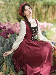 French Tea Break Dress Vintage Lolita Long Skirt Design Sensation Forest System Photography Dress High Waist A-Line Midi Skirt