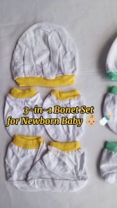 Bonet Set 3in1 | Bonet Mittens Booties | Newborn Infant Baby Girls and Boys