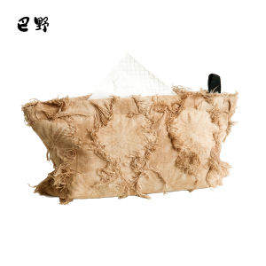Rustic Linen Tissue Box Cover for Living Room Dining Table Tea Table Scenic Airbnb Atmosphere Sense Drawstring Tissue Box
