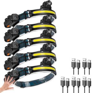 Induction Headlamp XPG+COB LED Zoom Head Lamp Built-in Battery USB Rechargeable 6 Modes Head Flashlight For Camping Fishing
