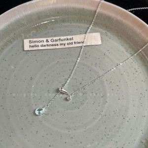 Blue Waterdrop Zircon Pendant Necklace Womens Simple Cold Style Personalized Clavicle Chain Small Design Sense Neck Chain Accessory