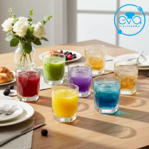 Bộ 12 Ly Thủy Tinh 5 Cạnh / Ly Uống Whiskey Bia SodaCafe Nước Trái Cây Cao Cấp Dung Tích 230ml