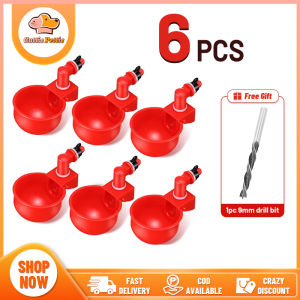 6Pcs Chicken Water Cups Poultry Drinker Kit Water Bowl With Drill Bit Automatic Chicken Water Feeder Drinking Equipment For Chicken Ducks Birds Turkeys