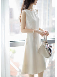 Elegant White Sleeveless Dress Womens Fashion Minimalist Style Summer Autumn New French Style Vest Skirt Polyester Fiber