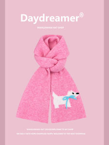 Cute Little Dog Knitted Scarf Womens Autumn Winter Warm Versatile Student Couple Neck Warmer Trendy Japanese Style Butterfly Knot