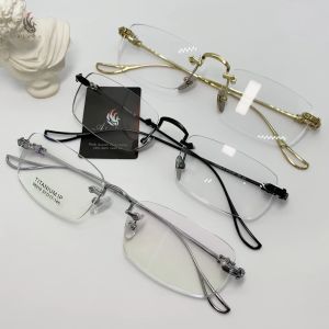 [MỚI] Gọng kính cận giả cận Titan không rỉ CH họa tiết hoa Iris sắc nét gọng kính khoan không viền phù hợp nam nữ tổng tài - K16096 - Aluha