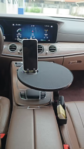 360° Rotating Universal Seat Gap Mount Car Tray Table with Phone Mount Cup Holder Height Adjustable Meja Kereta With Side Storage Box