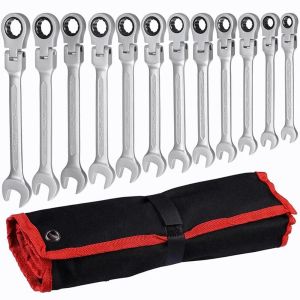 Flex-Head Ratcheting Combination Wrench Set SAE 1/4-13/16 Premium 72-Teeth Gear Chrome Organizer Auto Repair Tool