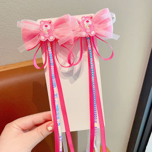 Princess Elsa Frozen Hair Clip Children Girls Hair Accessories Korean Style Butterfly Knot Tassel Streamer Headwear for Kids