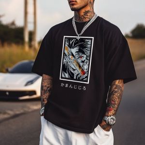 Demon Slayer Mens T-shirt Tanjiro Kamadoa Anime Summer Boy Spring and Autumn Children Short-sleeved Y2k Parent-child Outfit