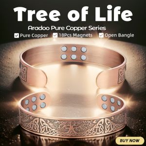 Aradoo | Pure Copper Cuff Bracelet 18Pcs 3500 Gauss Strong Magnetic Therapy Open Bracelet