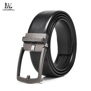 LouisWill Fashion Mens Belt Automatic Buckle Imitation Needle Buckle Belts Soft PU Leather Belt Retro Litchi Pattern Belt 120cm Scratch Resistant Belts Business Belt Leisure Belt Gentlemen Belt for Men