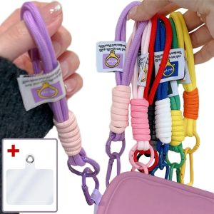 Universal Phone Lanyard with Tether Patch Braided Anti-lost Short Wrist Hanging Rope Wristbrace Phone Charm Strap Bag Pendants