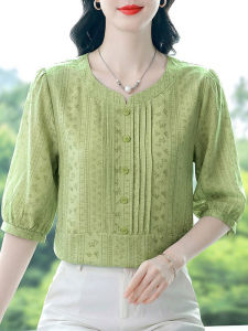 DAIXIANGFEIZI | Áo Sơ Mi Nữ Cotton Linen Elegance Phong Cách Mẹ Tay Ngắn