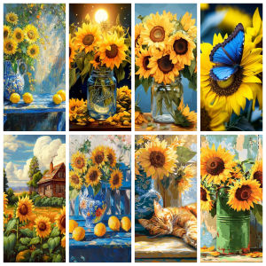 Oil Painting By Number Sunflower Flowers Number Drawing Canvas Pictures By Numbers Home Decor Large Size