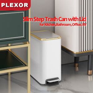 Plexor 5/9/13L Step Trash Can with LidSlim Bathroom Trash Can with Lid Soft Close Mini Staniless Steel Garbage Can Small Metal Trash Can with Foot Pedal for Bathroom Office RV