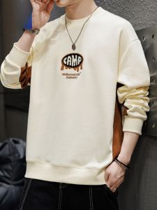 ROMON | Áo thun nam tay dài thường ngày mùa xuân thu mới thời trang in cổ tròn áo nỉ cơ bản chất liệu PU chống khuẩn