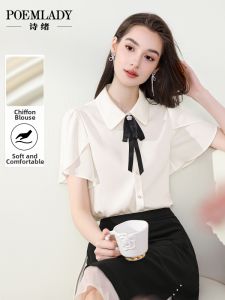POEMLADY | Chiffon Short Sleeve Blouse with Ruffled Sleeves Summer