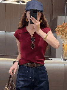 Fashionable V-neck Polo Knitwear Womens Pure Color Versatile Short Sleeve Sweater Timeless Style Summer 2025 New Arrival