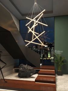 Modern Chandelier Stepless Dimmable Chandelies Black 7/9 heads Chandelier Villa High Floor Pendant Light Adjustable Ceiling Light For Livingroom Staircase Lobby Foyer Entryway