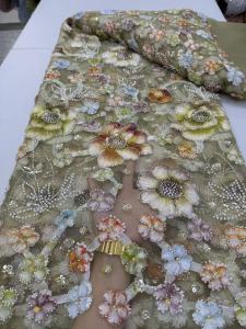 Vải Ren Hạt Châu Phi Cao Cấp 5 Thước Đính Sequin Thủ Công Phong Cách Nigeria Dùng Cho Váy Dự Tiệc Tối Chất Liệu Cao Cấp