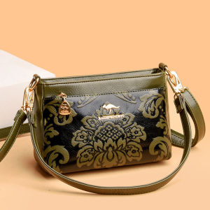 กระเป๋าสะพายข้างหนังคุณภาพสูงสำหรับคุณแม่ กระเป๋าสะพายข้างทรงสี่เหลี่ยมเล็กแบบลำลองสำหรับผู้หญิง กระเป๋าสะพายข้างแบบสะพายข้างได้ 3 ชั้น