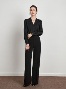 Business Casual Womens Long Sleeve Shirt V-Neck Polyester Fiber Commute Style Office Workwear Black Stand Collar Top