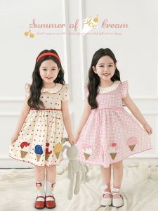 YOEHYAUL | Ice Cream Applique Contrasting Colors Curved Hem Sweet Peter Pan Collar Sleeveless Dress