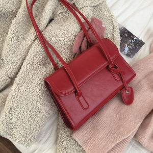 สไตล์เกาหลี กระเป๋าใต้วงแขน ผู้หญิง กระเป๋าเอกสารพร็อพความจุขนาดใหญ่ อินเทรนด์ กระเป๋าธุรกิจ Retro Red ลำลอง กระเป๋าสะพายไหล่