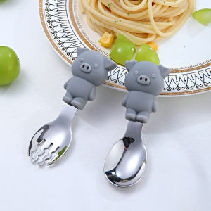 Baby Spoon Fork Set Stainless Steel Short Handle for Self Feeding Toddler Child Feeding Utensils Safe Material Portable Design