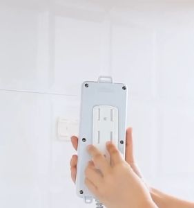 ECO PLANET Punch-free Wall Fixer Self-Adhesive Socket Holder Wall-Mounted Sticker Non Marking Row Plug Home Decor Storage Shelf Power Strip Holders Hole Free Patch Board Socket Wall Mounted Adhesive Type