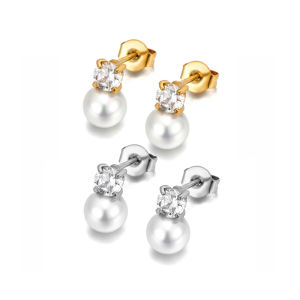 Lokaer Delicate Imitation Pearls Zircon Fashion Stud Earrings High Quality Stainless Steel Trendy Versatile Daily Jewelry E25061