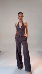 Punn Coco pants กางเกงขายาว เอวต่ำ ลายริ้วสีเทา