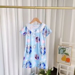 SUMMERTOP | BT1807 Baju Tidur Daster Dress Leher Renda Anak Perempuan Lengan Pendek Motif Kartun Lucu