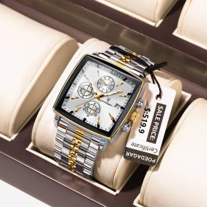 POEDAGAR Luxury Men Watch Square Chronograph Sports Mens Watches Luminous Waterproof Date Multifunction Wristwatch Business Stainless Steel Quartz Watch for Men