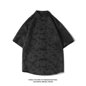 National Style Mens Clothing 2024 New Arrival New Chinese Style Shirt Mens Short Sleeve Fancy Summer Zhongshan Tang Suit Three-Quarter Sleeve Shirt