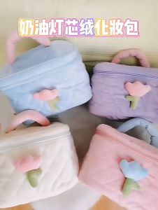Túi Đựng Đồ Trang Điểm Makeup Đính Hoa Tulip Dễ Thương Túi Vải Mỹ Phẩm Có Quai Xách Tiện Lợi Khi Đi Du Lịch Nhiều Màu