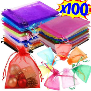 100Pcs Organza Drawstring Bags Jewelry Bag Wedding Party Decoration Christmas Gift Pouches Jewelry Packaging
