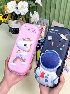 [ AIMILO] - Hộp bút có 3 ngăn hình 3D Aimilo bé trai bé gái hình nhân vật hoạt hình chống thấm nước cho trẻ em