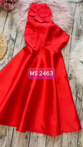 MyDu Shop | Đầm Xòe Dự Tiệc MS 2463 – Cổ Xéo Vai Đính Hoa Lớn Chất Thun & Phi Bóng