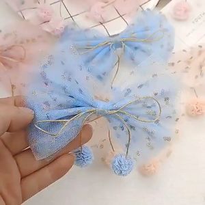 BF-C1268 Jepit Rambut Pita Anak Motif Rumbai Bola Bola / Jepitan Rambut Pita Pompom Anak Perempuan