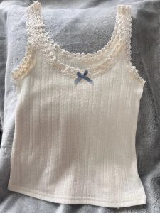 Áo Ba Lỗ Ren Cổ Chữ U Ngọt Ngào Cho Nữ Mùa Hè Áo Khoác Ngoài Chống Hở Hang Áo Ba Lỗ Thắt Nút Bướm Áo Lót Cổ Chữ U