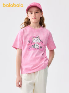 balabala Girls Short Sleeve T-Shirt Tie-Dye Print Top Big Kids Cotton Half Sleeve 2025