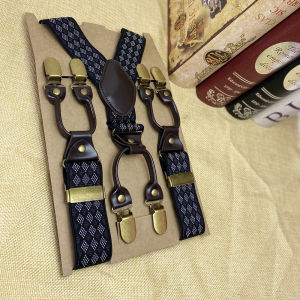 Retro Men Suit Strap Clip British Style Classy Anti-Drop Pants Six Clips Adult Suspenders Bronze Clipped Button