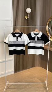 BL20982 Bunny Monochrome Stripe Polo Knit Top